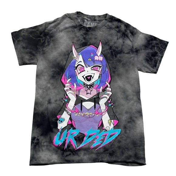 FAKE Studios Other - Hot Topic Anime T Shirt Cyberpunk Graphic Tie Dye‎ Distressed Emo Grunge Size S
